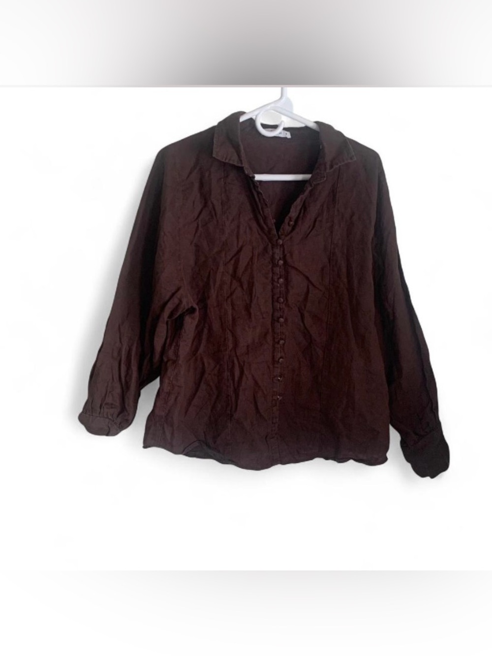 Dissh brown button up blouse Size 12 linen classic lagenlook work business
